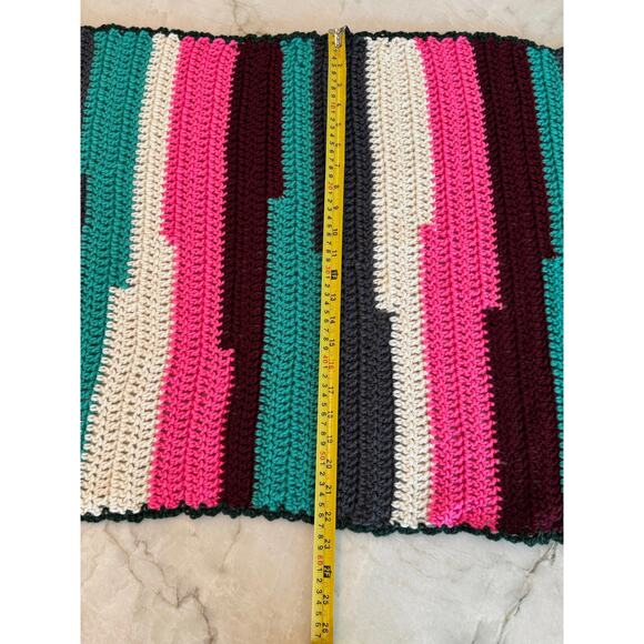 Hand Crocheted Shawl Large Eclectic Grandma Multicolor Striped Cabincore 46x22 - Picture 5 of 8